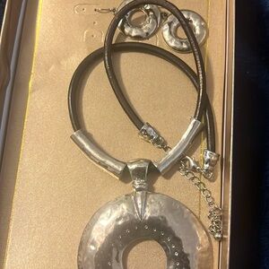 Erica Lyons Set silver necklace with black cord and earrings